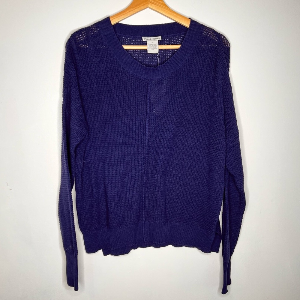 NEW Sweet Romeo seed stitched knit sweater navy S - Picture 2 of 5